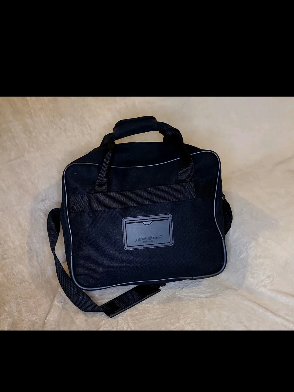 Eddie Bauer black carry on luggage canvas shoulder bag adjustable strap zip